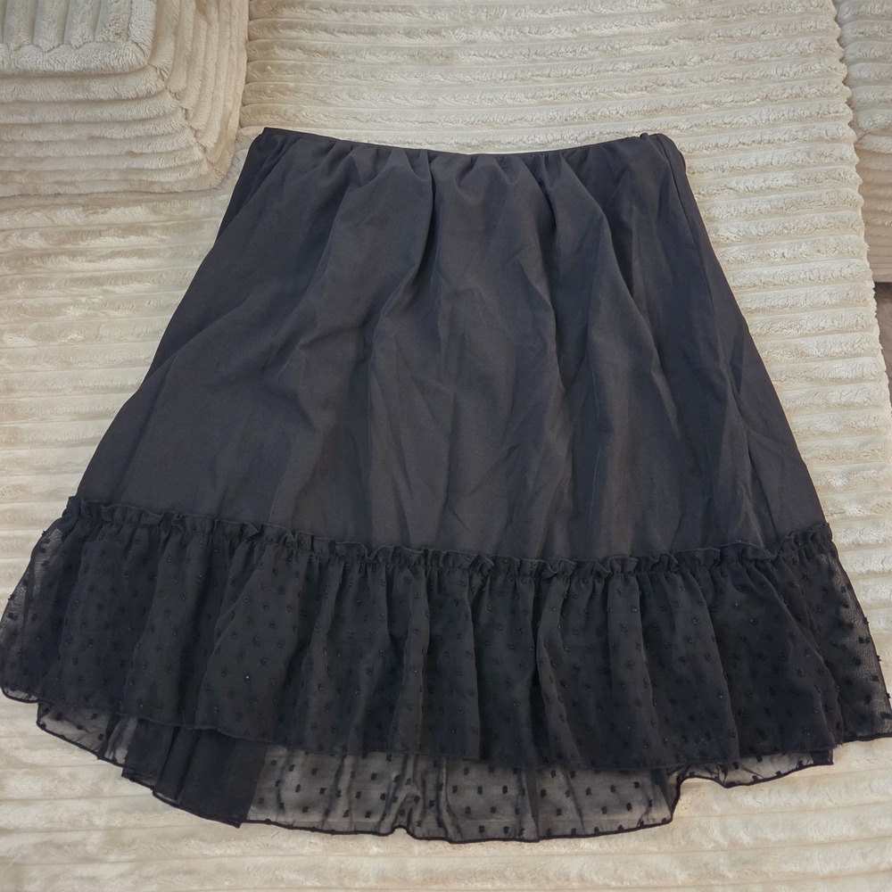 SHEIN Curve Black Ruffle Mesh Skirt Plus Size 1XL Gothic Punk Layered Flare